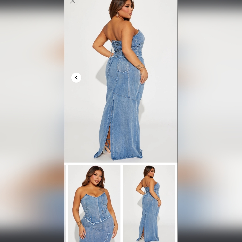 Blue Denim Maxi Skirt with Slit